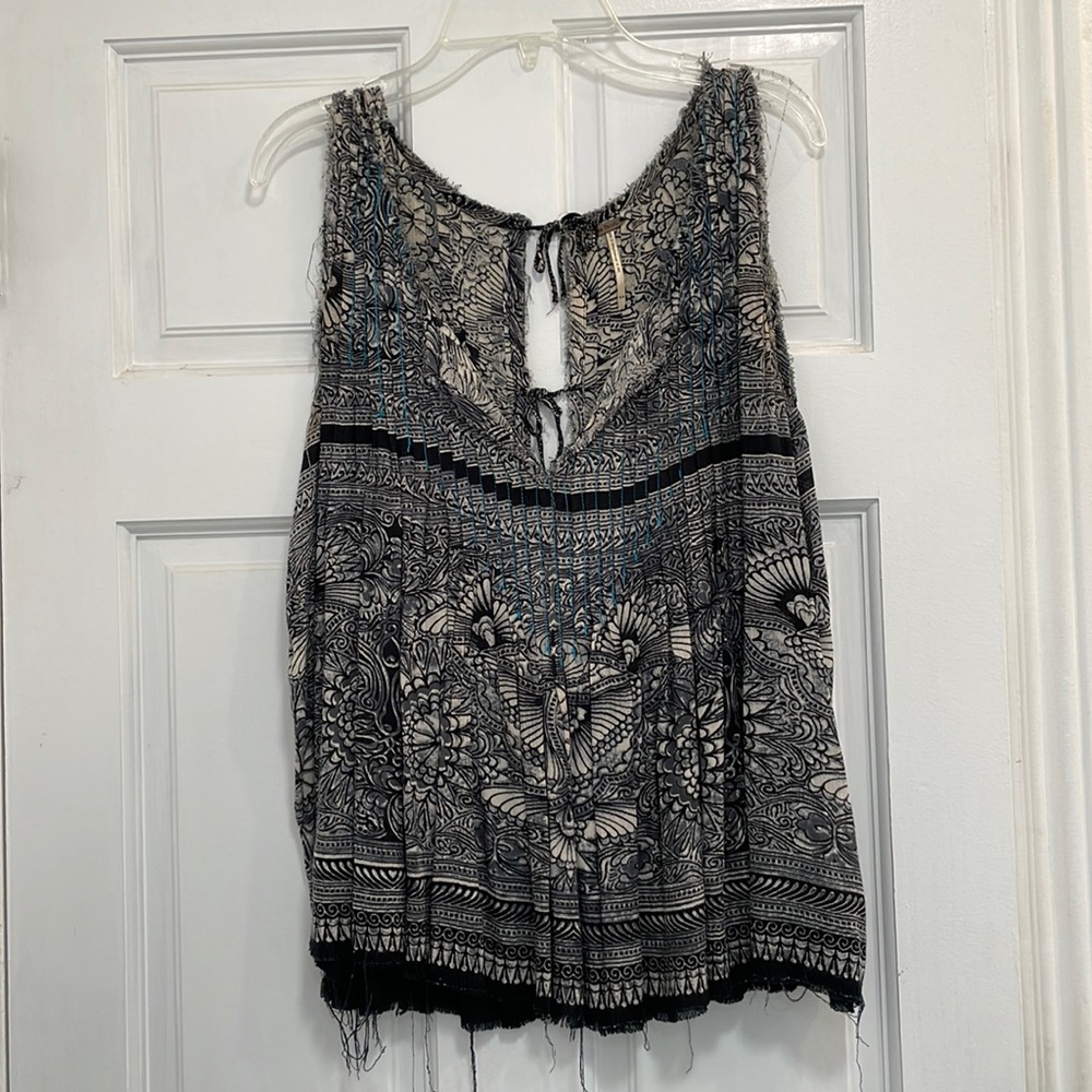 Free People Navy and White Patterned Tank